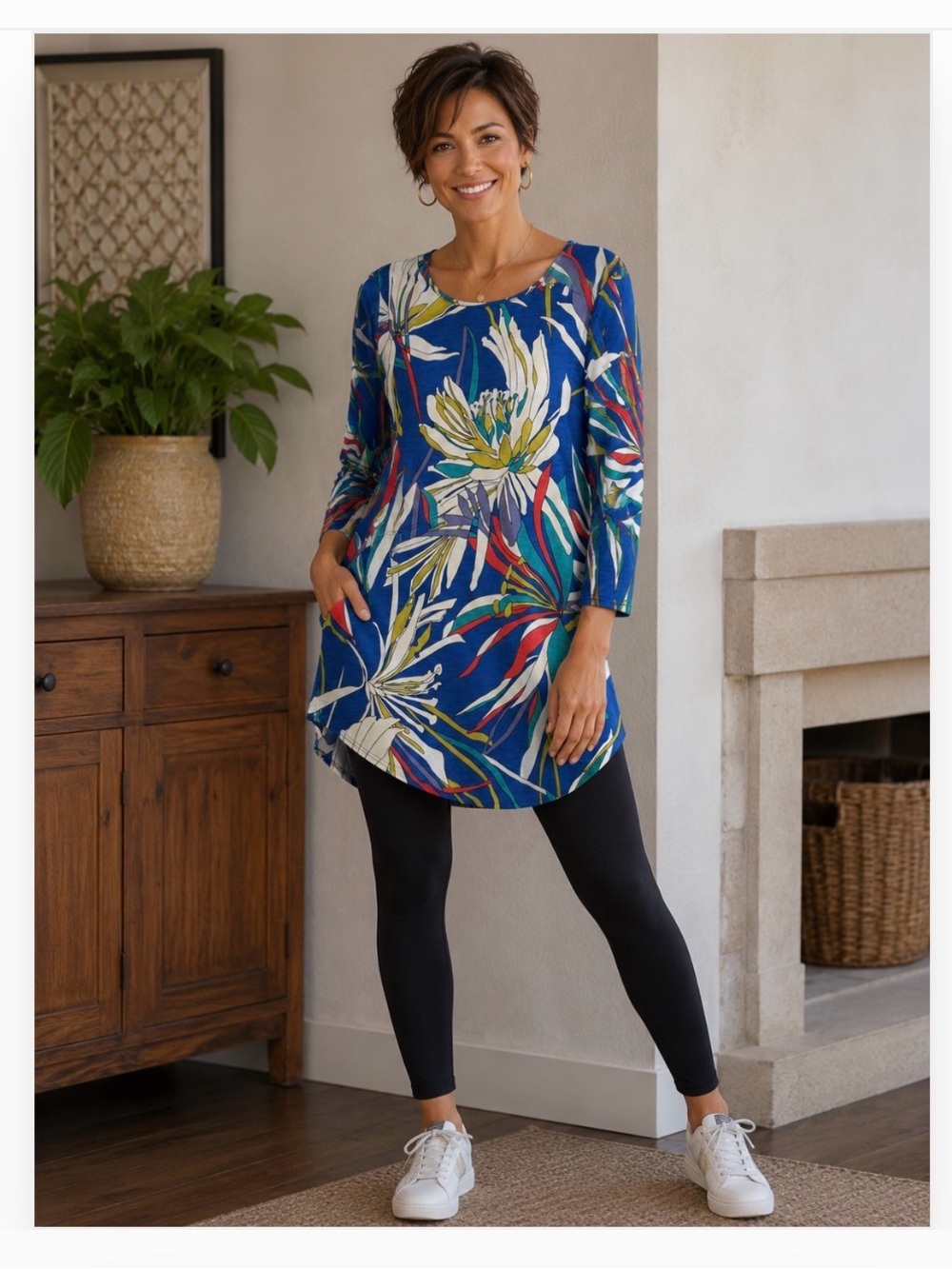 Clara Sun Woo Blue Multi-Color Scoop Neck Top